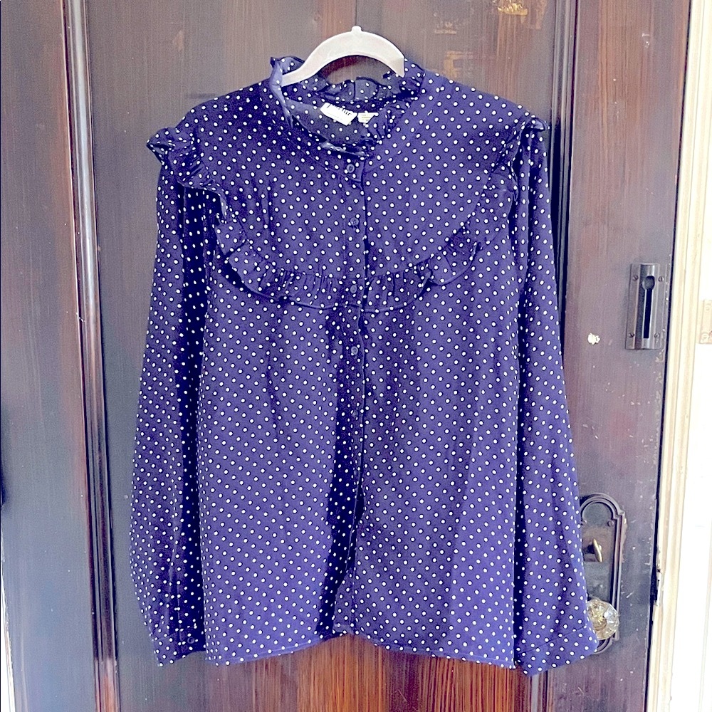 Joanie Retro 70s 80s Polka Dot Navy Victorian Blouse US 16 / UK 20